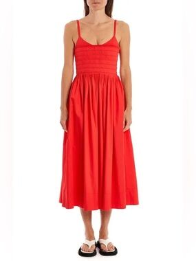 Le Ligne Pintucked cotton-poplin and stretch-jersey midi dress RED Size S